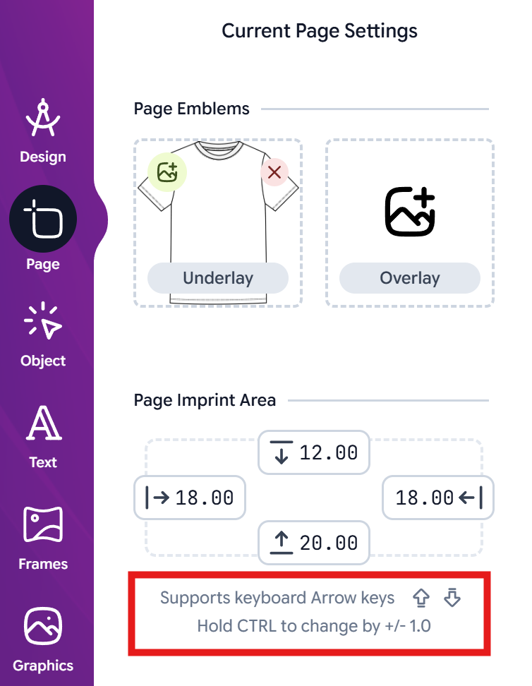 Imprint Area Adjustments
